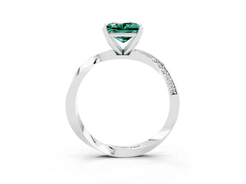 White gold Princess Cut Green Sapphire Engagement Ring with Side Stone Accents and Four-Prong Setting_30