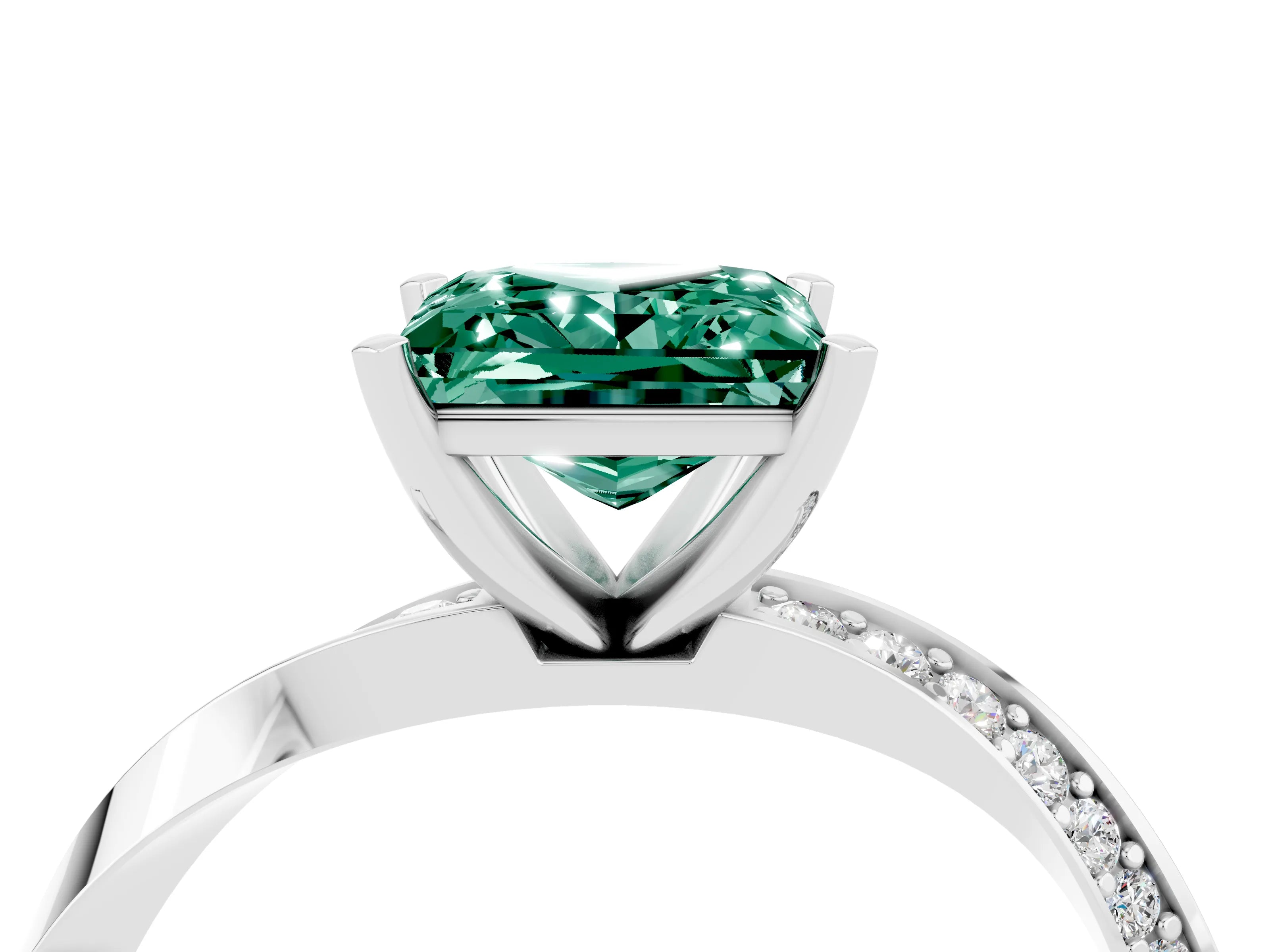 White gold Princess Cut Green Sapphire Engagement Ring with Side Stone Accents and Four-Prong Setting_31