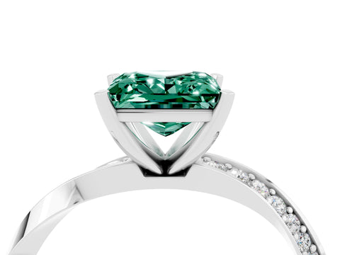 White gold Princess Cut Green Sapphire Engagement Ring with Side Stone Accents and Four-Prong Setting_31