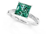 White gold Princess Cut Green Sapphire Engagement Ring with Side Stone Accents and Four-Prong Setting_61