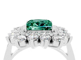 White gold Princess Cut Green Sapphire Floral Double Halo Engagement Ring with Prong Setting_106