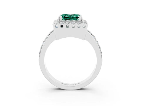 White gold Princess Cut Green Sapphire Halo Ring with Pavé Band and Prong Setting_3