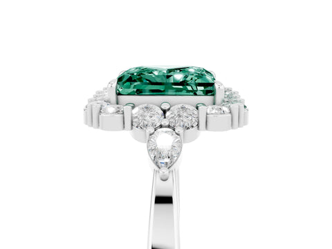 White gold Princess Cut Green Sapphire Halo Ring with Pear Side Stones and Prong Setting_29