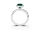 White gold Princess Cut Green Sapphire Halo Ring with Round Split Shank and Prong Setting_63