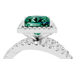 White gold Princess Cut Green Sapphire Halo Ring with Round Split Shank and Prong Setting_64