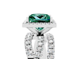 White gold Princess Cut Green Sapphire Halo Ring with Round Split Shank and Prong Setting_65