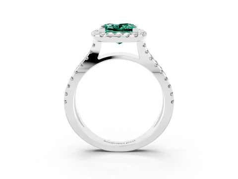 White gold Princess Cut Green Sapphire Halo Ring with Split Shank Pavé Band and Prong Setting_3