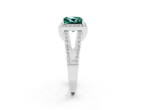 White gold Princess Cut Green Sapphire Halo Ring with Split Shank U-Prong Band and Four-Prong Setting_2