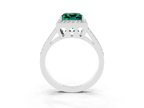 White gold Princess Cut Green Sapphire Halo Ring with Split Shank U-Prong Band and Four-Prong Setting_3