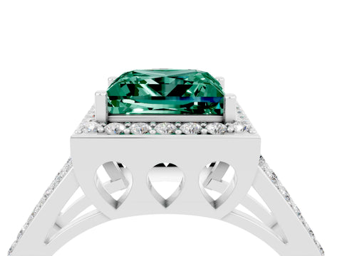 White gold Princess Cut Green Sapphire Halo Ring with Split Shank U-Prong Band and Four-Prong Setting_4