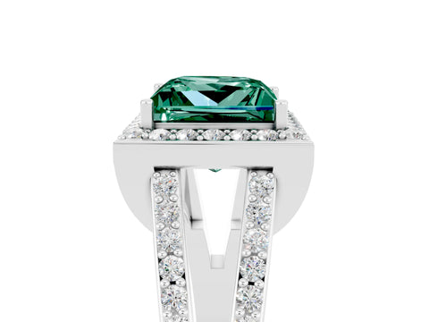 White gold Princess Cut Green Sapphire Halo Ring with Split Shank U-Prong Band and Four-Prong Setting_5