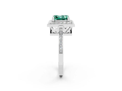 White gold Princess Cut Green Sapphire Halo Ring with Split Shank and Four-Prong Setting_14