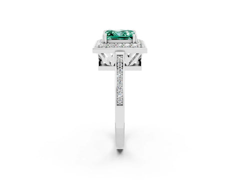 White gold Princess Cut Green Sapphire Halo Ring with Split Shank and Four-Prong Setting_14
