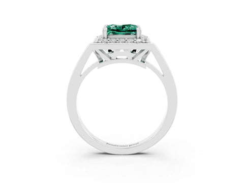 White gold Princess Cut Green Sapphire Halo Ring with Split Shank and Four-Prong Setting_15