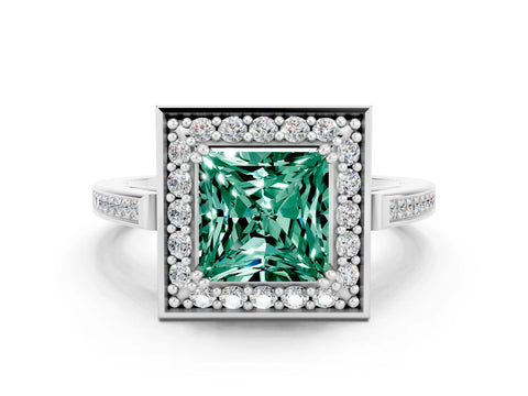 White gold Princess Cut Green Sapphire Halo Ring with Split Shank and Four-Prong Setting_18