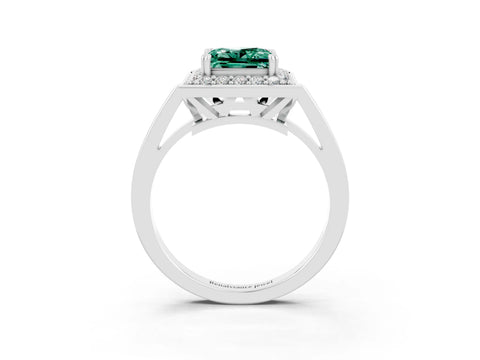 White gold Princess Cut Green Sapphire Halo Ring with Split Shank and Four-Prong Setting_27