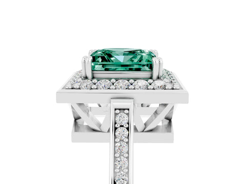 White gold Princess Cut Green Sapphire Halo Ring with Split Shank and Four-Prong Setting_29