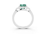 White gold Princess Cut Green Sapphire Halo Ring with Tapered Band and Four-Prong Setting_3