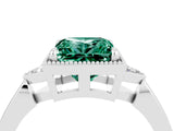 White gold Princess Cut Green Sapphire Halo Ring with Tapered Band and Four-Prong Setting_4
