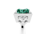 White gold Princess Cut Green Sapphire Halo Ring with Tapered Band and Four-Prong Setting_5