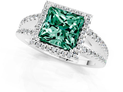White gold Princess Cut Green Sapphire Halo Split Shank Engagement Ring_13