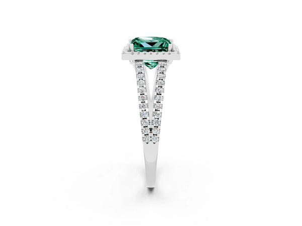 Platinum Princess Cut Green Sapphire Halo Split Shank Engagement Ring