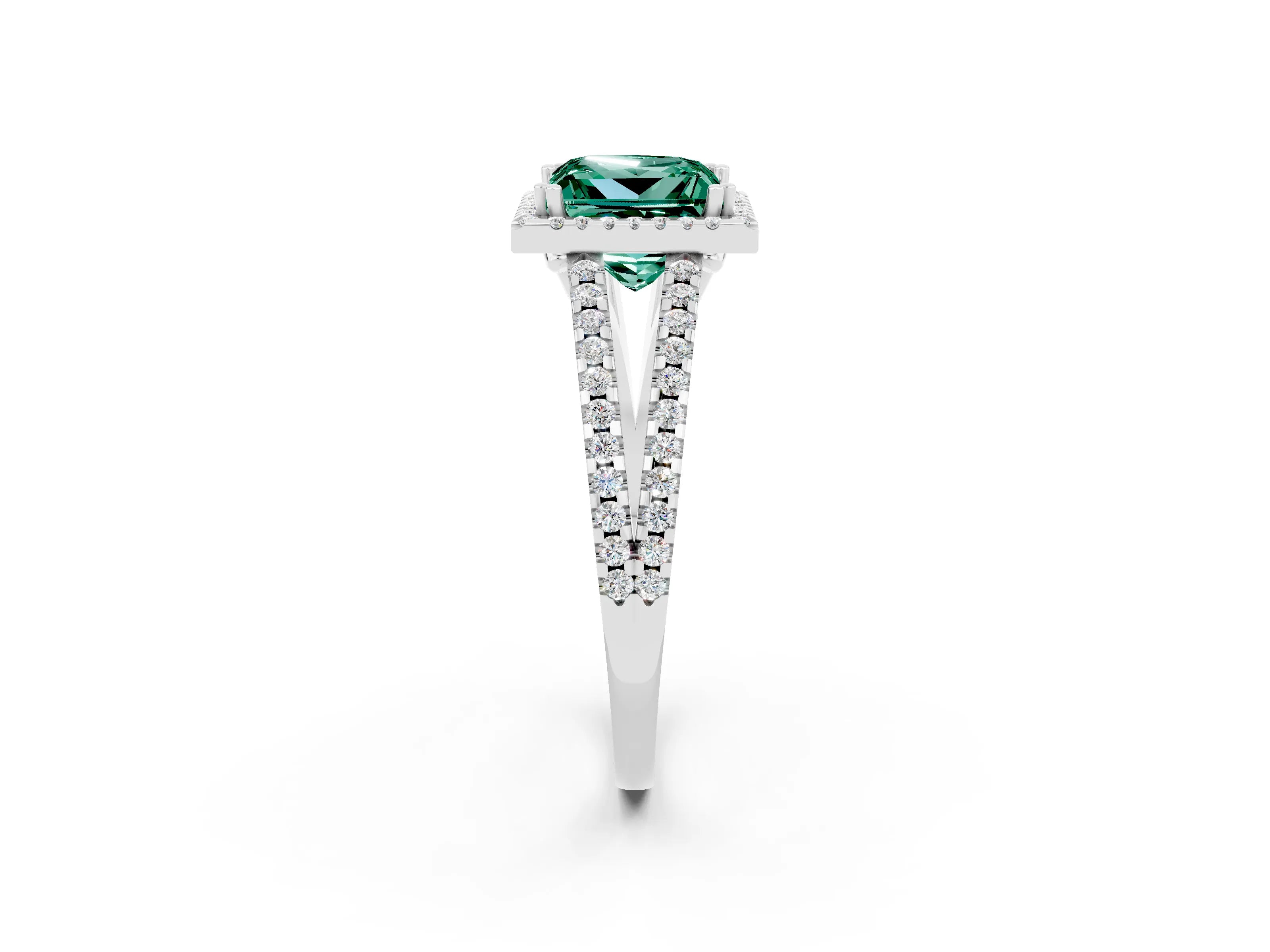 White gold Princess Cut Green Sapphire Halo Split Shank Engagement Ring_14