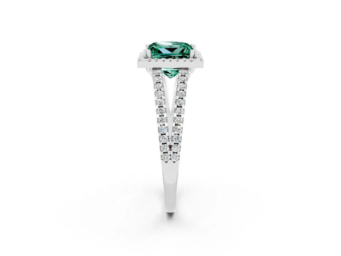 White gold Princess Cut Green Sapphire Halo Split Shank Engagement Ring_14