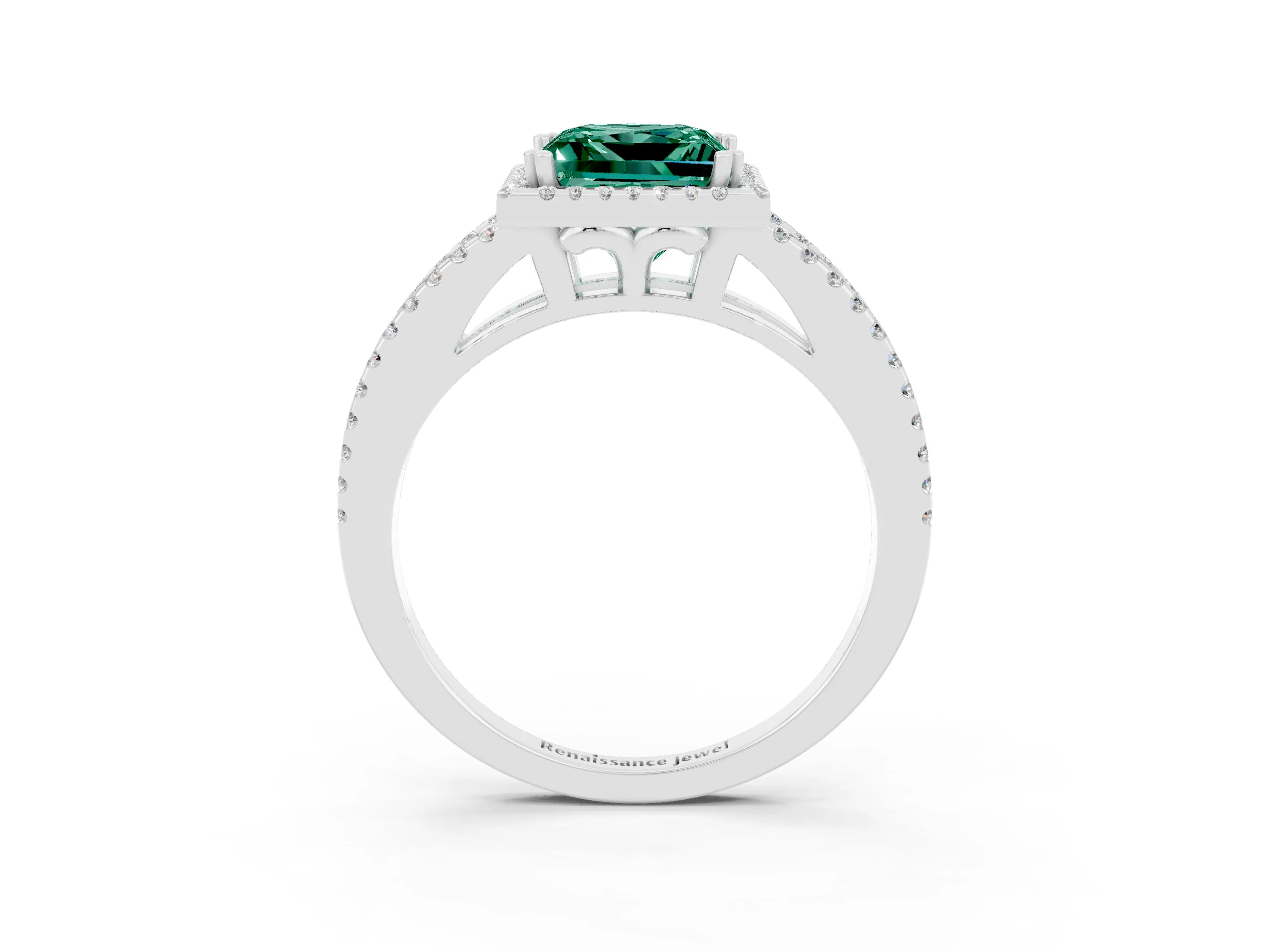 White gold Princess Cut Green Sapphire Halo Split Shank Engagement Ring_15