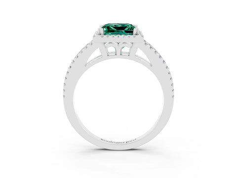 White gold Princess Cut Green Sapphire Halo Split Shank Engagement Ring_15
