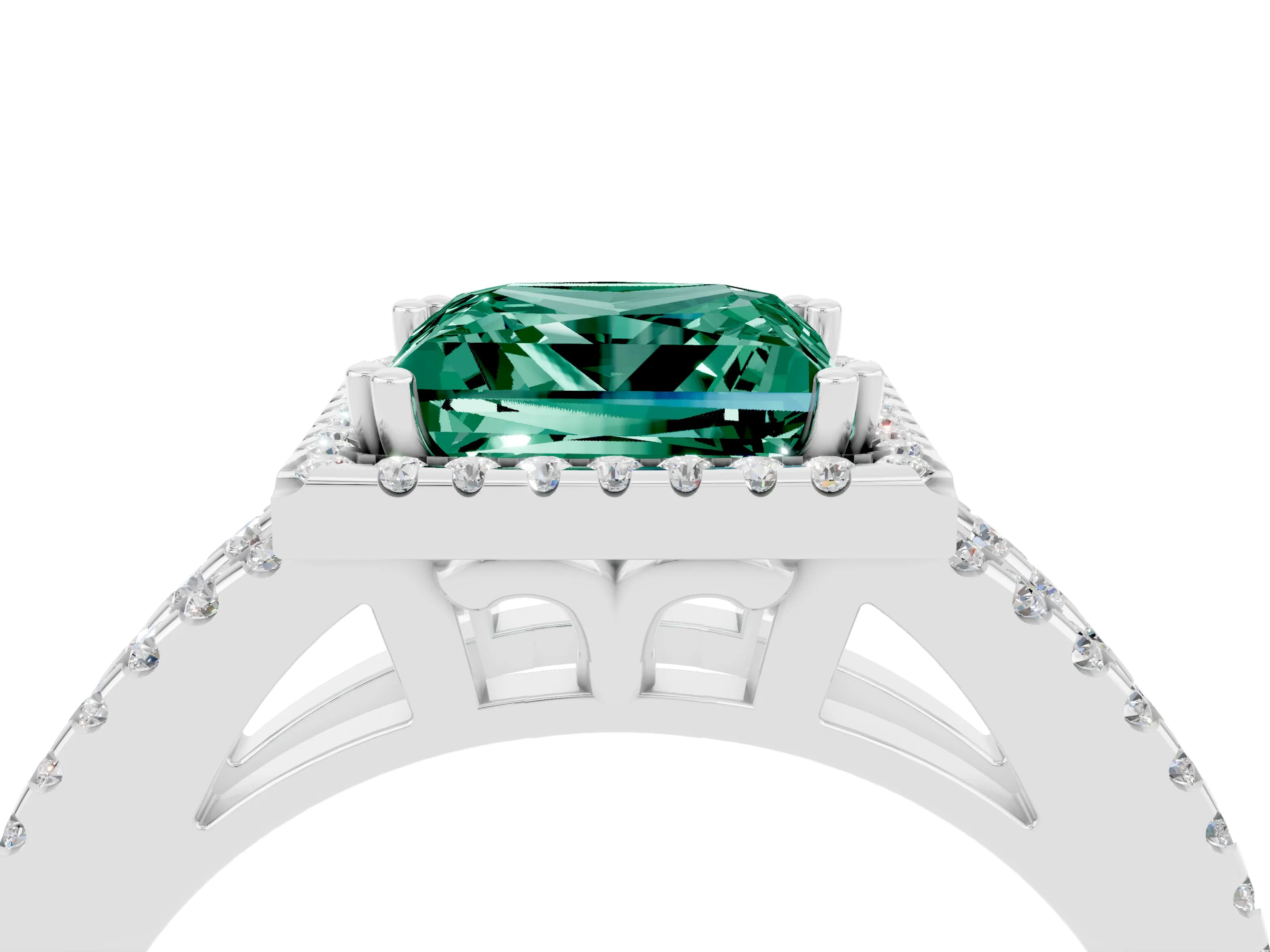 White gold Princess Cut Green Sapphire Halo Split Shank Engagement Ring_16
