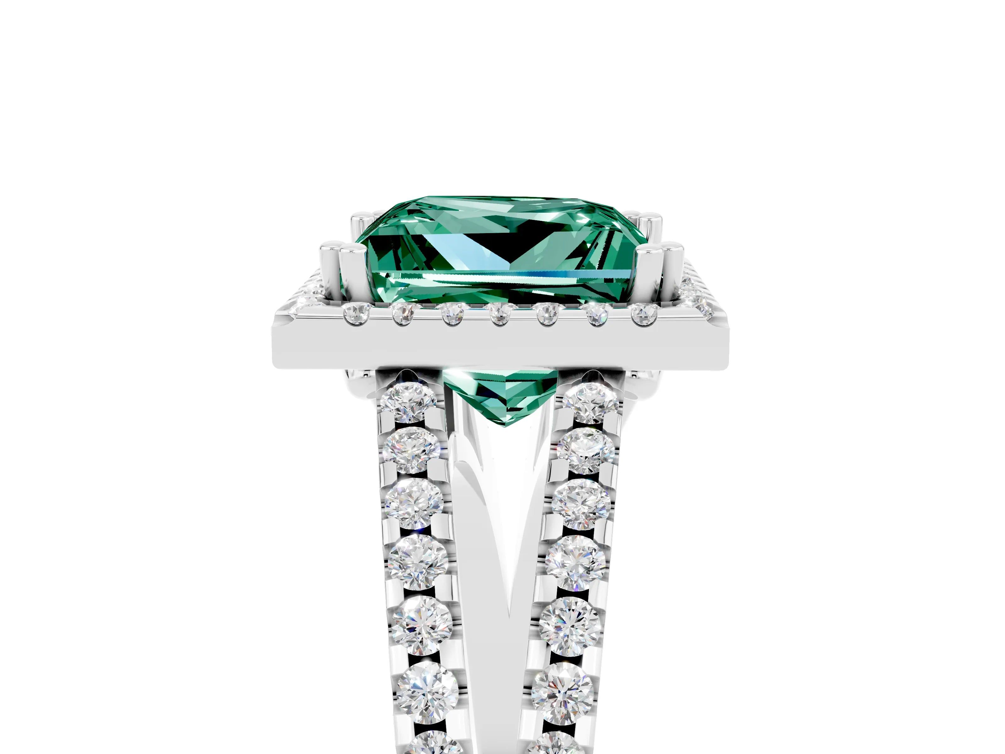 White gold Princess Cut Green Sapphire Halo Split Shank Engagement Ring_17