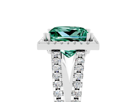 White gold Princess Cut Green Sapphire Halo Split Shank Engagement Ring_17