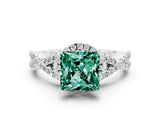 White gold Princess Cut Green Sapphire  Halo Twist Band Solitaire Prong Setting Ring_24