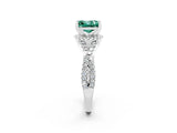 White gold Princess Cut Green Sapphire  Halo Twist Band Solitaire Prong Setting Ring_26