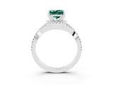 White gold Princess Cut Green Sapphire  Halo Twist Band Solitaire Prong Setting Ring_27