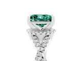 White gold Princess Cut Green Sapphire  Halo Twist Band Solitaire Prong Setting Ring_29
