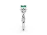 White gold Princess Cut Green Sapphire Halo Twist Band Solitaire Prong Setting Ring_2