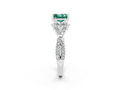 White gold Princess Cut Green Sapphire Halo Twist Band Solitaire Prong Setting Ring_2