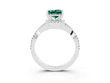 White gold Princess Cut Green Sapphire Halo Twist Band Solitaire Prong Setting Ring_3