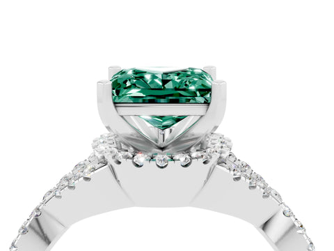 White gold Princess Cut Green Sapphire Halo Twist Band Solitaire Prong Setting Ring_4