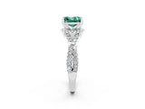 White gold Princess Cut Green Sapphire  Halo Twist Band Solitaire Prong Setting Ring_56