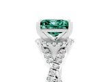 White gold Princess Cut Green Sapphire Halo Twist Band Solitaire Prong Setting Ring_5
