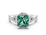 White gold Princess Cut Green Sapphire Halo Twist Band Solitaire Prong Setting Ring