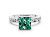 White gold Princess Cut Green Sapphire Milgrain Pavé Engagement Ring with Four-Prong Setting_12