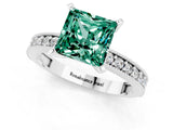 White gold Princess Cut Green Sapphire Milgrain Pavé Engagement Ring with Four-Prong Setting_13