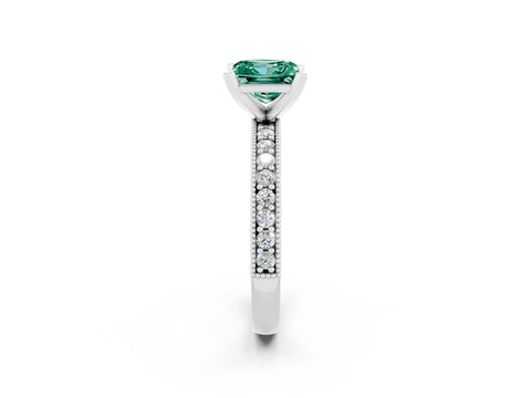 White gold Princess Cut Green Sapphire Milgrain Pavé Engagement Ring with Four-Prong Setting_14