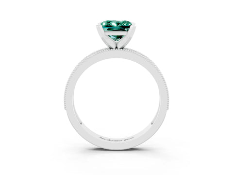 White gold Princess Cut Green Sapphire Milgrain Pavé Engagement Ring with Four-Prong Setting_15