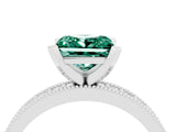 White gold Princess Cut Green Sapphire Milgrain Pavé Engagement Ring with Four-Prong Setting_16