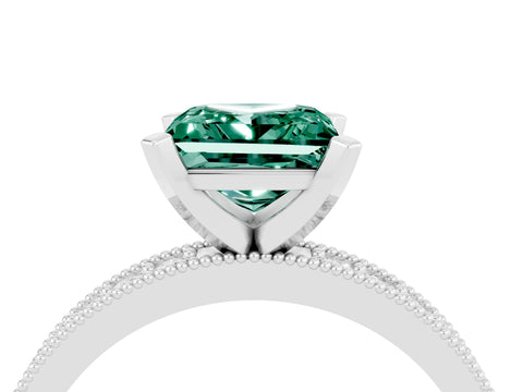 White gold Princess Cut Green Sapphire Milgrain Pavé Engagement Ring with Four-Prong Setting_16